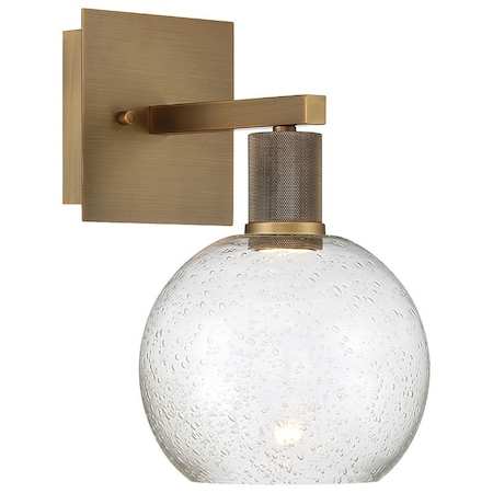 Port Nine Burgundy, Burgundy LED Wall Sconce, Antique Brushed Brass Finish, Seeded Glass